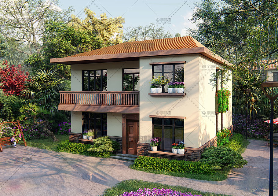 11x13米现代风格农村二层带堂屋小别墅设计图
