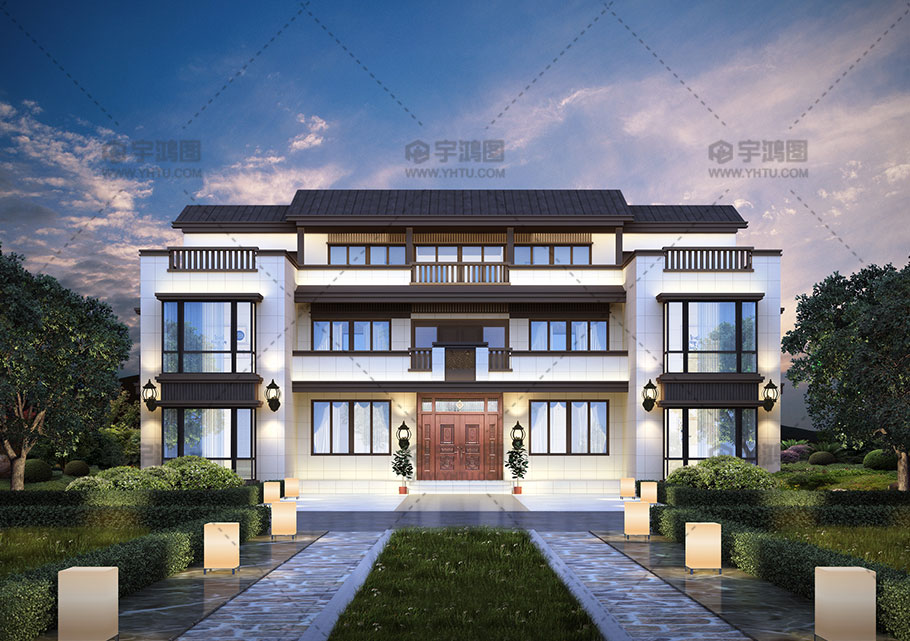 新中式豪华气派新农村别墅设计图