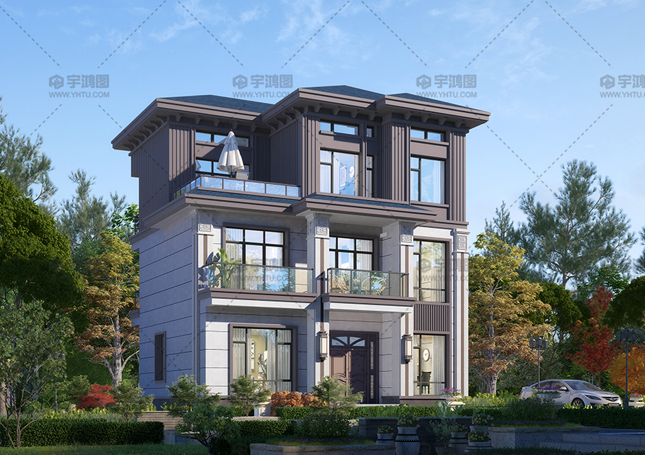 新中式砖混别墅占地95平三层别墅设计图