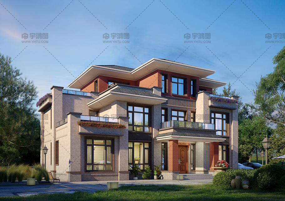 三层新中式砖混结构别墅占地209平自建别墅设计图